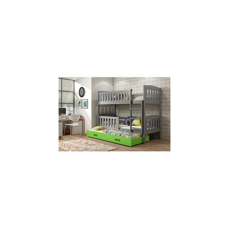 Gyerek emeletes ágy KUBUS kihúzható ággyal 90x200 cm - grafit Zöld BMS