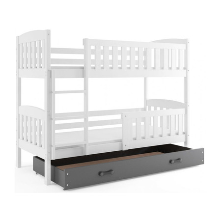 Gyerek emeletes ágy KUBUS tárolóhellyel 90x200 cm - fehér Szürke BMS