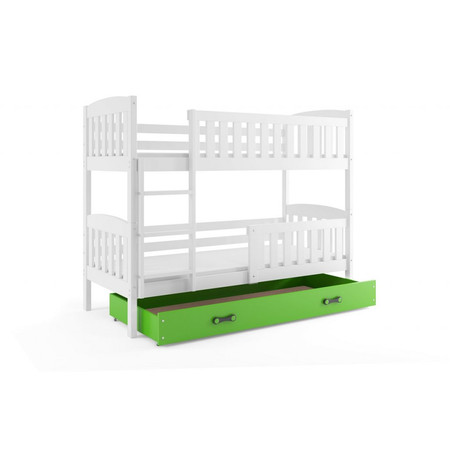 Gyerek emeletes ágy KUBUS tárolóhellyel 90x200 cm - fehér Zöld BMS
